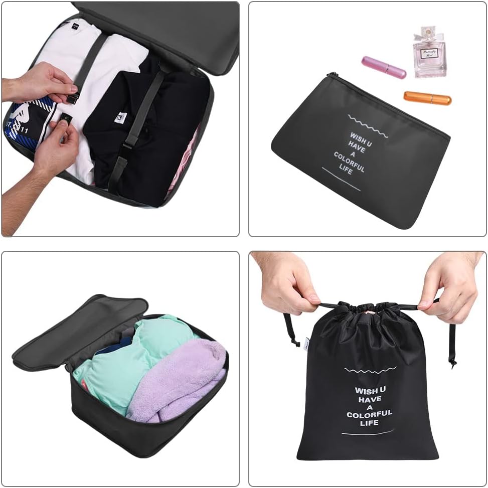 OSDUE Luggage Organizer, 6 Pieces Travel Cube System, Separators Travel Pouches, Travel Organizers, Clothing Underwear Footwear Organizers Sacks Storage Suitcase Set, Black-6pcs