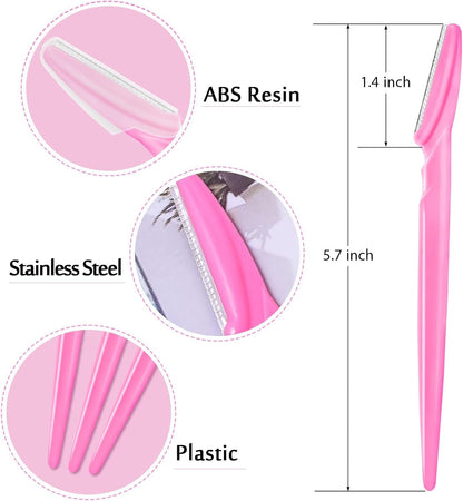 12 Pcs Eyebrow Razors, Face Razors Multipurpose, Exfoliating Dermaplaning Tools, Eyebrow Trimmers Shaver with Safety Cover, Facial Hair Removal for Women Men Body Use (Pink)