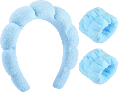 Skincare Headbands, Sponge Spa Headband for Women Blue Makeup Headband for Washing Face Spa Headband and Wristband for Women Teen Girl Gifts Trendy Stuff