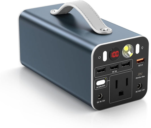 Powdeom 150W Portable Power Station, 42000mA/155Wh Laptop Power Bank with AC Outlet, Dual Way 65W PD/USB-C Port, Laptop Charger Battery Backup Power Supply for Outdoor Camping Home Outage