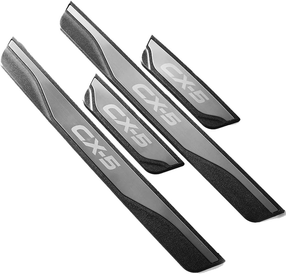 FEOYDS Stainless Door Sill Protector Kick Plate Entry Guard Kit for Mazda CX-5 2013-2025 Interior Accessory (Silver CX 5)