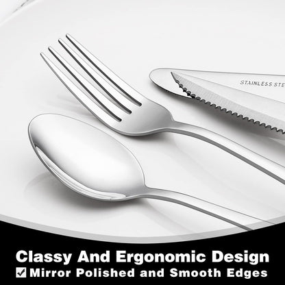 48-Piece Silverware Set with Steak Knives, Flatware Set for 8, Food-Grade Stainless Steel Tableware Cutlery Set, Utensil Sets for Home Restaurant, Mirror Finish, Dishwasher Safe