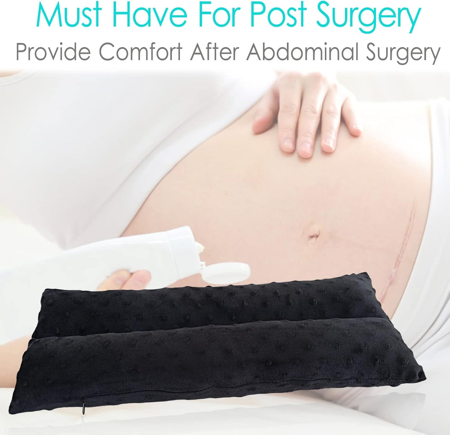Hysterectomy Pillow Abdominal Post Surgery Pillows with Pocket Comfort for Ice Heat Packs Tummy Tuck Belly Incision Recovery Seatbelt Gifts Women Patients Minky Dot Black