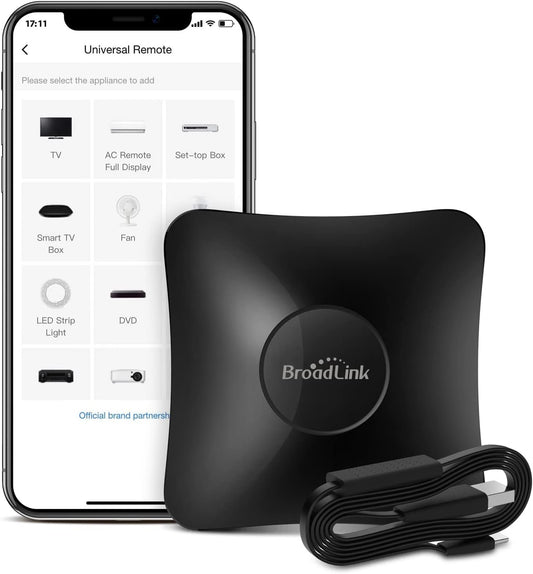 Broadlink RM4 pro S Universal IR/RF Remote Control Hub with Sensor Cable Wi-Fi IR/RF Blaster for Smart Home Automation, TV, Curtain, Shades Remote, Works with Alexa, Google Assistant, IFTTT, Black