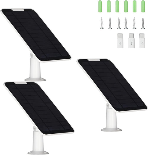 Upgrade 3PACK 5V 5W Solar Panel for Security Camera, Compatible with Eufycam 2C/2C Pro/2/2 Pro/E20/E40/E, Solar Panel with Micro USB Port, USB-C Adapter and 9.8ft/3m Charging Cord, White