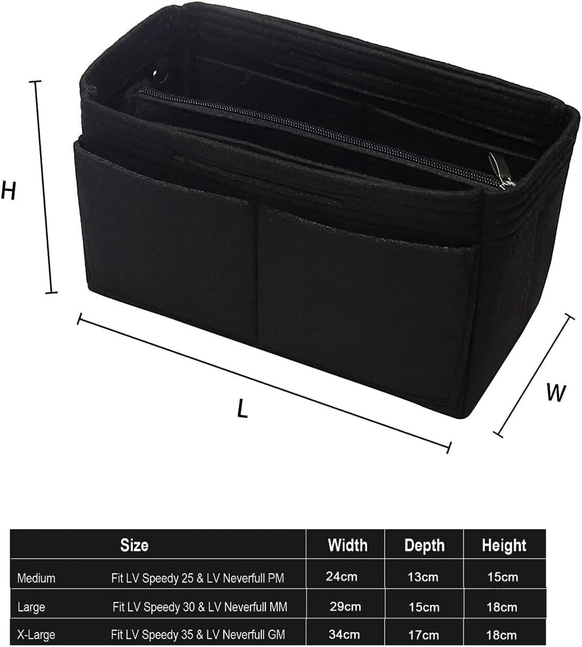 Tote Bag Organiser Insert,H HOME-MART Purse Organizer Insert Travel Large Purse Organizers,Felt Handbag Insert Liner with Zipper, Handbag & Tote Shaper for Speedy Neverfull Tote For Handbags