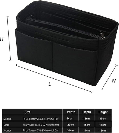 Tote Bag Organiser Insert,H HOME-MART Purse Organizer Insert Travel Large Purse Organizers,Felt Handbag Insert Liner with Zipper, Handbag & Tote Shaper for Speedy Neverfull Tote For Handbags