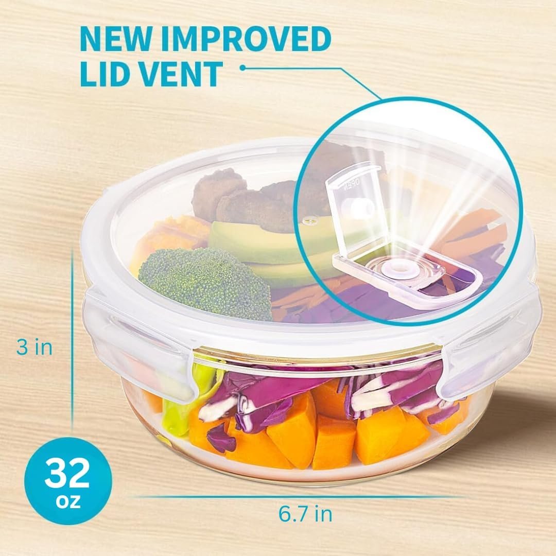 Igluu Meal Prep Glass Containers [5 PACK + EXTRA lid] - Glass Food Storage, Microwave, Oven, Freezer & Dishwasher-safe - Airtight Meal Prep Boxes with Snap Lock Steam Vent Lids, BPA-Free (950ml 32oz)