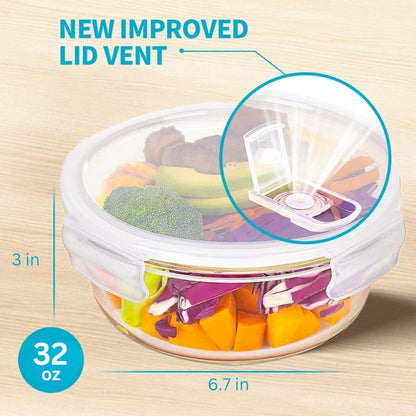 Igluu Meal Prep Glass Containers [5 PACK + EXTRA lid] - Glass Food Storage, Microwave, Oven, Freezer & Dishwasher-safe - Airtight Meal Prep Boxes with Snap Lock Steam Vent Lids, BPA-Free (950ml 32oz)