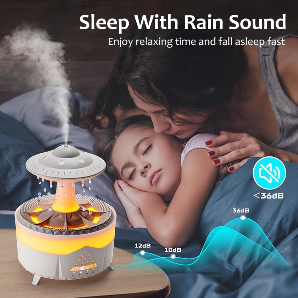 Essential Oil Diffuser, 350ML Rain Cloud Humidifier, 7 Colors Night Rain Diffuser with Remote Control Timing, Air Humidifiers and Aromatherapy Diffuser,3 Timer,Waterless Auto Off