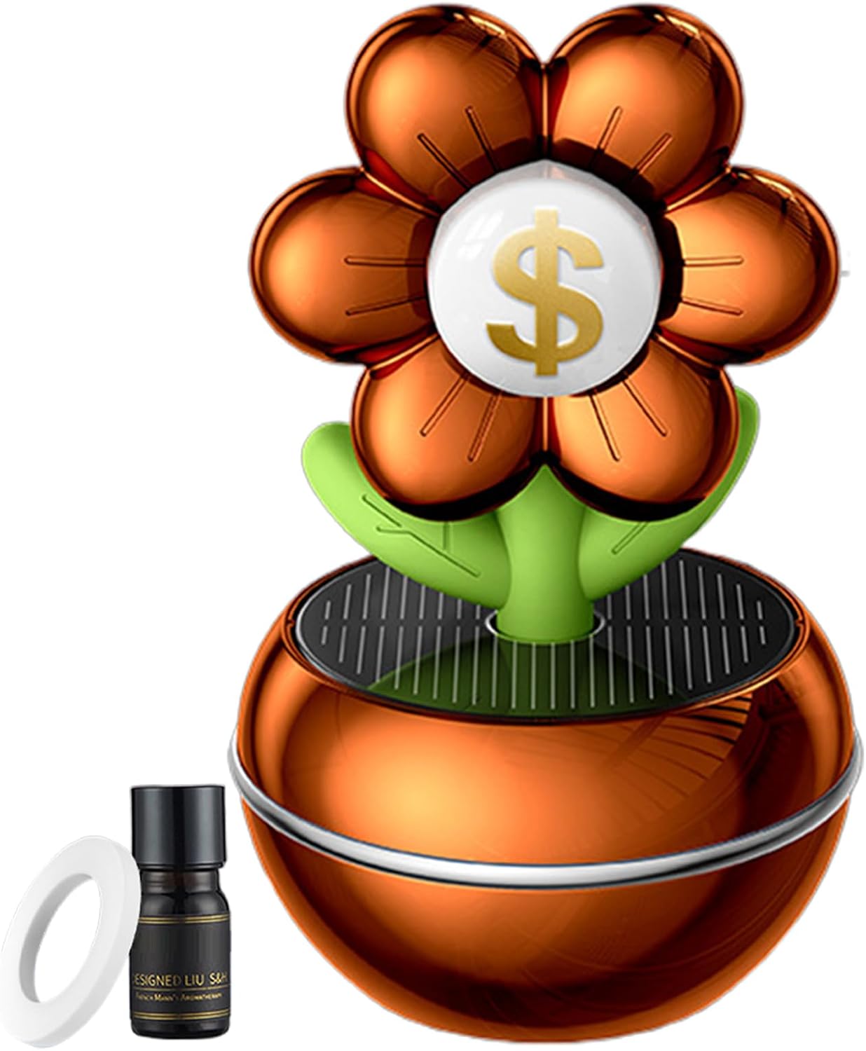 Car Solar Air Freshener, Solar Powered Rotating Car Fragrance Diffuser, Flower Design 360 Degree Rotation Aromatherapy Air Purifier, Ideal for Adults Vehicle Interior