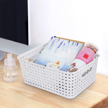 Sandmovie White Rectangle Plastic Storage Baskets, 6 Packs