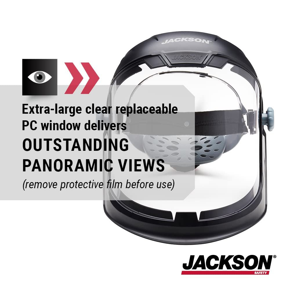 Jackson Safety Lightweight MAXVIEW Premium Face Shield - Mask with 370 Speed Dial Ratcheting Headgear, ANSI Z87.1, for Work, Grinding, Cutting - Uncoated - Clear Tint