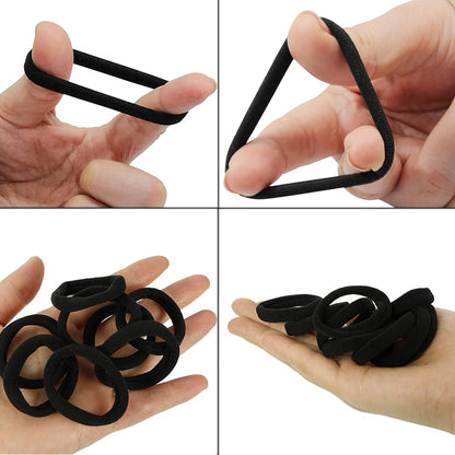 ILamourCar 50 Pieces Women's Hair Elastics, Black Cotton Hair Bands, No-Metal Hair Bands Perfectly Suitable for Women and Girls