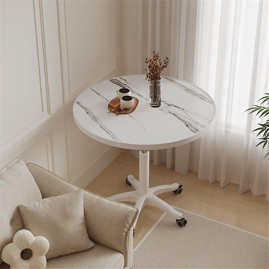 XIANERHUI Round Dining Table,Table Round Kitchen Dining Table,Tulip Table Top and Metal Pedestal Base, Mid-Century Table Leisure for Cafe, Home, Dining Room, Kitchen (White Marble W,27")