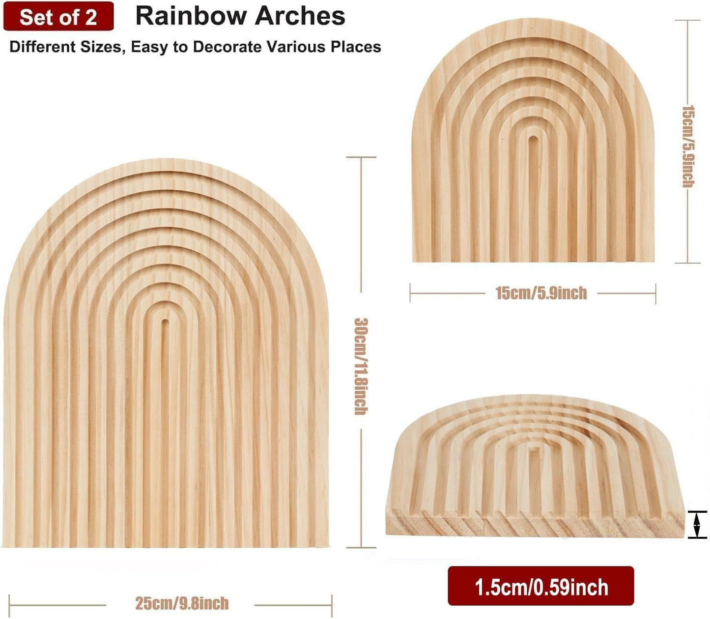 Homtik Wood Rainbow Arch Decor Decorative Tray for Wall Shelf, Fireplace Mantel, Counter, Dresser - Aesthetic Home Decorations for Living Room, Kitchen, Bedroom, Office, Set of 2 (Natural)