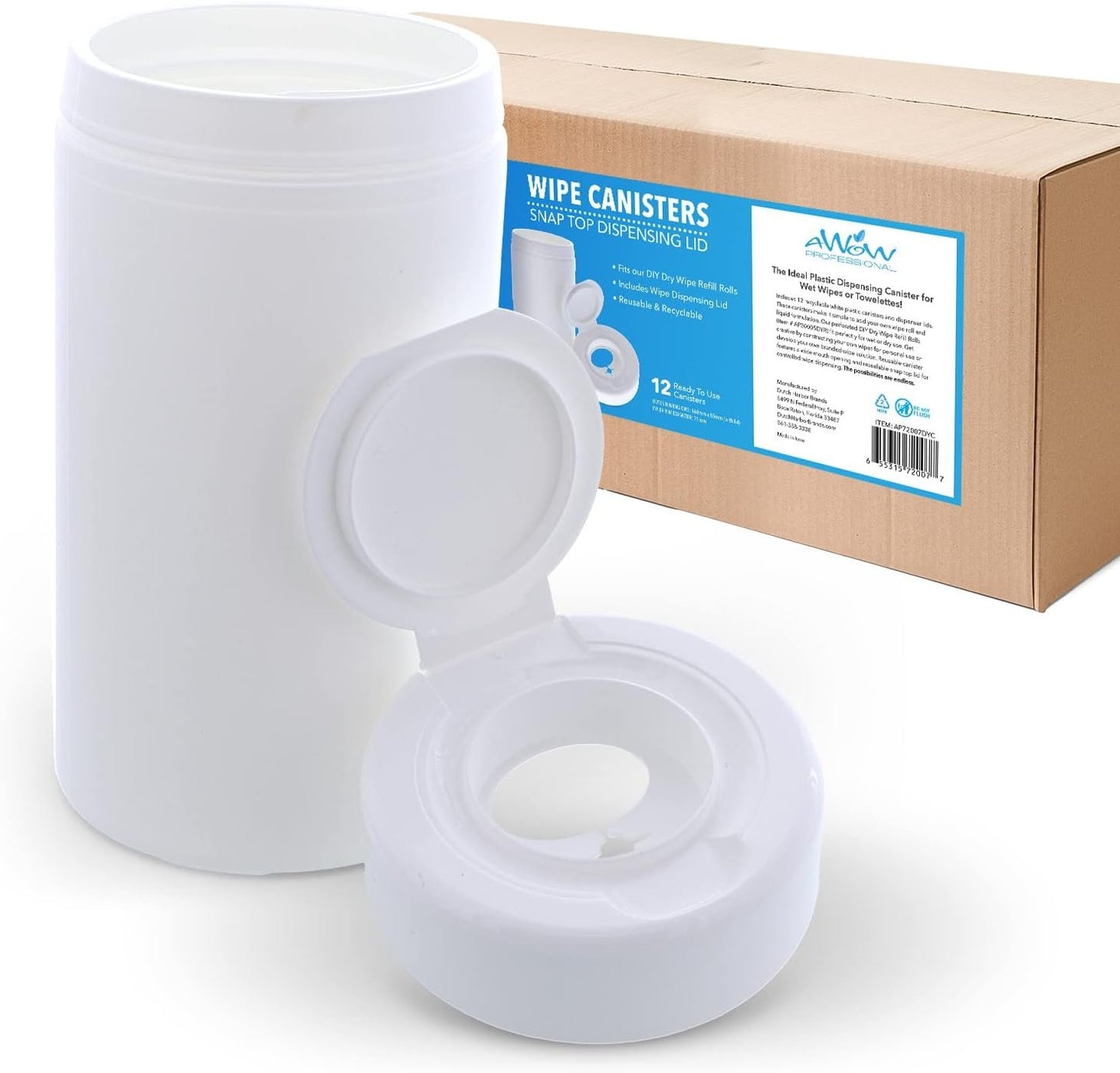 AWOW Professional DIY Empty Canisters for Wipes | Use with our 12pk Refills or Your Own Cloth | Wet Wipes or Dry Wipes, 12 pk