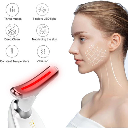 Face and Neck Massager, 7 Color LED Facial Beauty Device, Portable Skin Care Tools for Home Use,White