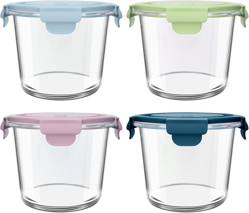 UHAPEER 710ml/24oz Glass Food Storage Containers, Airtight Leakproof Meal Prep Containers with Lids Soup Containers, Round Glass Bowls with Lids for Lunch, Microwave, Dishwasher, Freezer Safe - 4 Pack