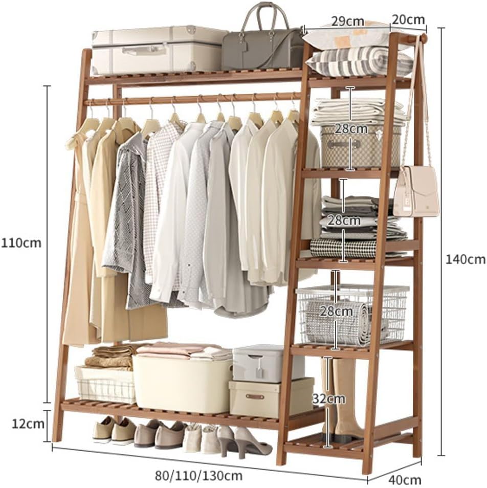 Elegante Appendiabiti Indipendente in bambù con ripiano Superiore, Asta Appendiabiti e vano portascarpe - Organizzatore Guardaroba Aperto per mobili da Camera da Letto, corridoio e Ingresso