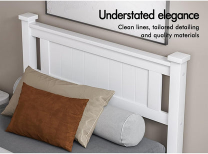 ALFORDSON Bed Frame Single Size Wooden Bed Base with Solid Wood Pine Timber Slats, Mattress Base Platform Support, White Bed Foundation with Storage Space, Arne Series Home Bedroom Furniture