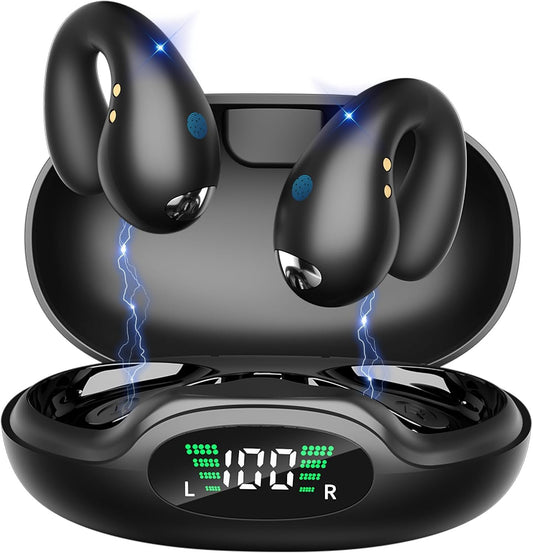 Wireless Earbuds Bluetooth V5.3 Clip-On Open Headphones with Charging Case Waterproof Earbuds Built in Mics Long Playtime High-Fidelity Stereo Earphone Noise Reduction Bluetooth Headsets for Sports