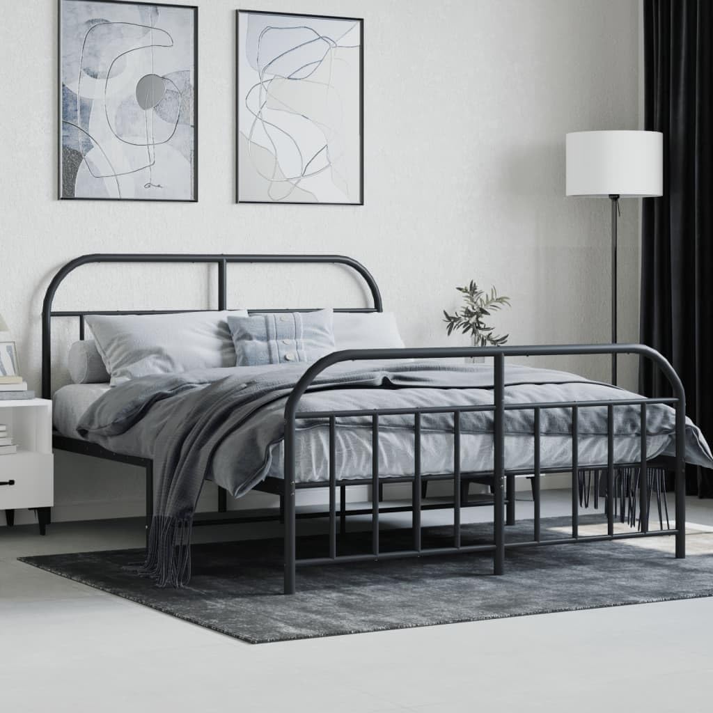 JUNZAI Giroletto con Testiera e Pediera Metallo Nero 140x190 cm,Mobili,Letti e Accessori,Letti e telai per Letti