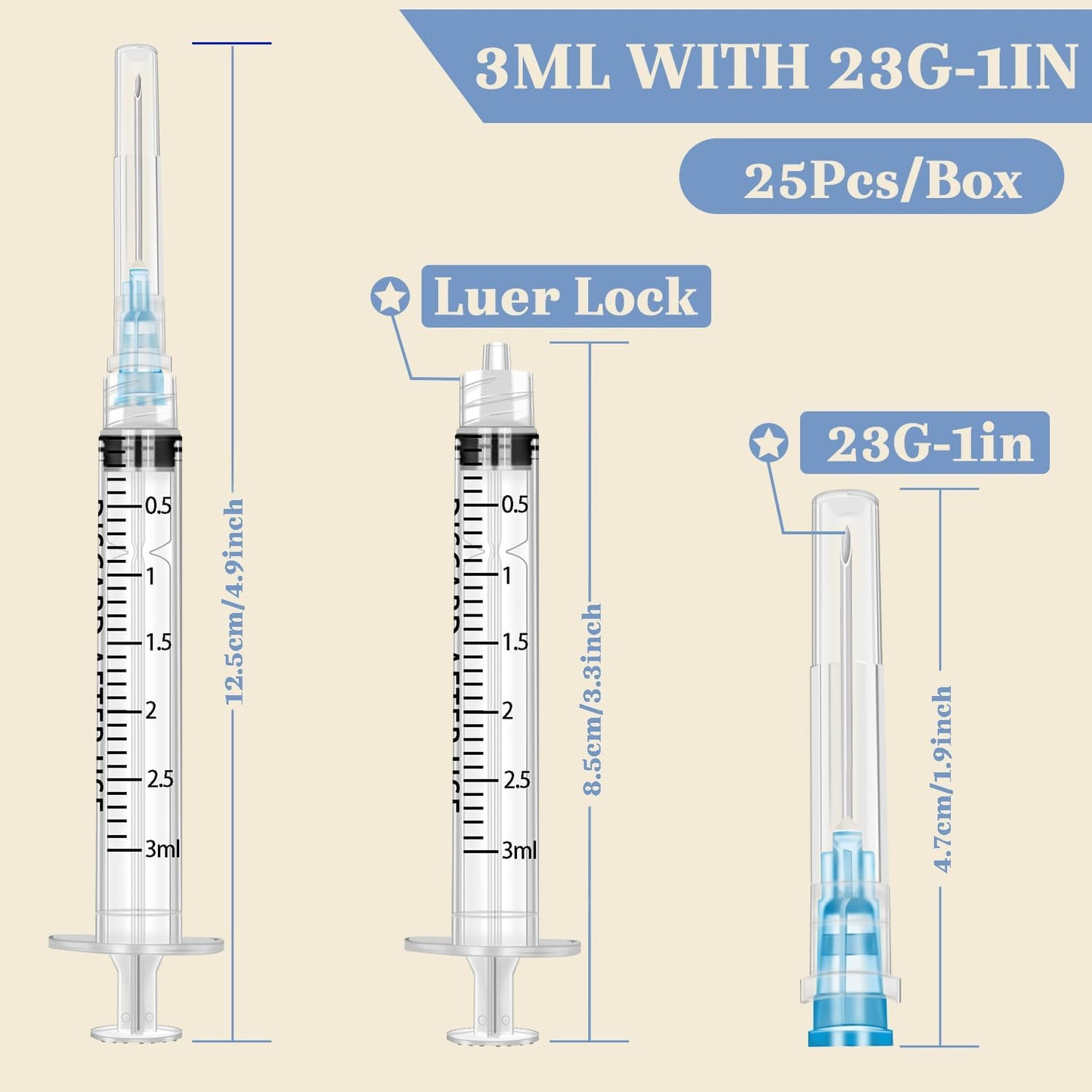 25Pack 3ml with 23 G Individual Package Suitable for Industrial, Scientific, Measuring, Watering, Pet Feeding, Oil or Glue Applicator