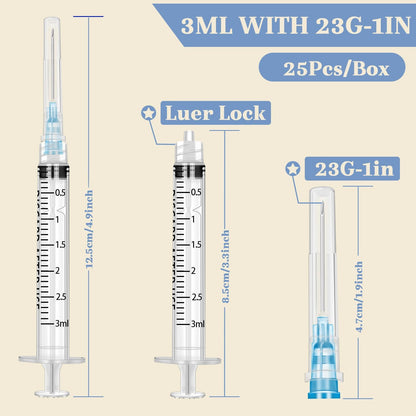 25Pack 3ml with 23 G Individual Package Suitable for Industrial, Scientific, Measuring, Watering, Pet Feeding, Oil or Glue Applicator