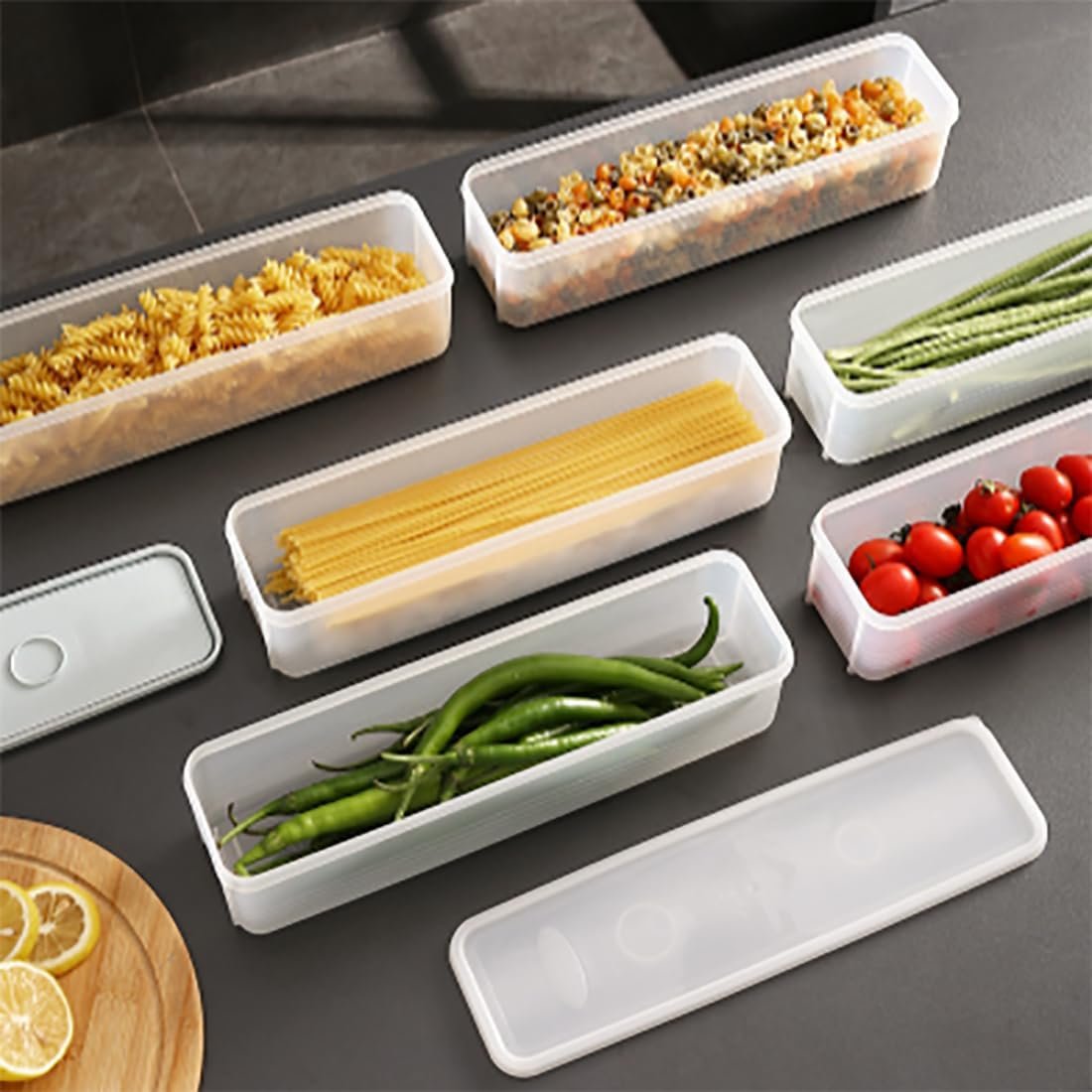 TXHFYKH Plastic Tall Food Storage Spaghetti Noodle Pasta Container, Airtight Food Storage Containers, Kitchen Storage Box (Set of 2)