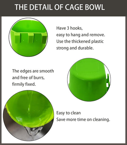 ORIBUKI 10 Pack Cage Cups Birds Feeders Seed Bowl Chicken Feeding Watering Dish Rabbit Water Food Hanging Wire Cages Box 8oz Coop Cups for Pet Parrot Parakeet Gamefowl Poultry Pigeon (Green)
