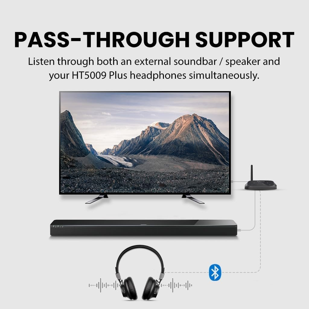 Avantree HT5009 Plus – Wireless TV Headphones for Watching with Transmitter & Charging Dock, Pass-Through, Bluetooth 5.3, Clear Voice Mode for Seniors, 50hr Playtime
