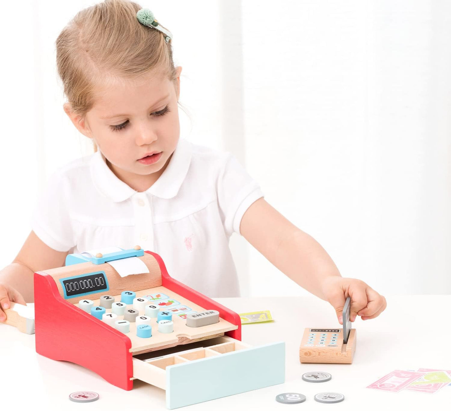 New Classic Toys Cash Register 10650 Red Cash Register Set