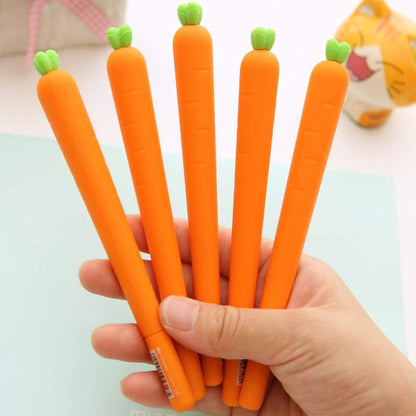 Halloluck 24 Pcs Carrot Gel Ink Pen Cute Silicone Roller Ball Pen for Office School Supplies, Kids Drawing Pen Gifts for School Student Office Kids Play Study Stationery Supplies