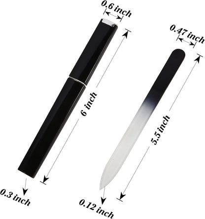 3 Pack Crystal Glass Fingernail File with Case for Natural Nail Professional Czech Glass File Double-Sided Etched Gentle Nail Care Stocking Stuffers for Women or Adults, Unique Gifts