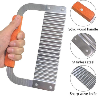 2 pcs Crinkle Choppers, FineGood 7.2" 5.5" French Fries Chips Chopping Knives, Stainless Steel Blade Slicers, Fruit Vegetable Salad Cutter Cutting Tool
