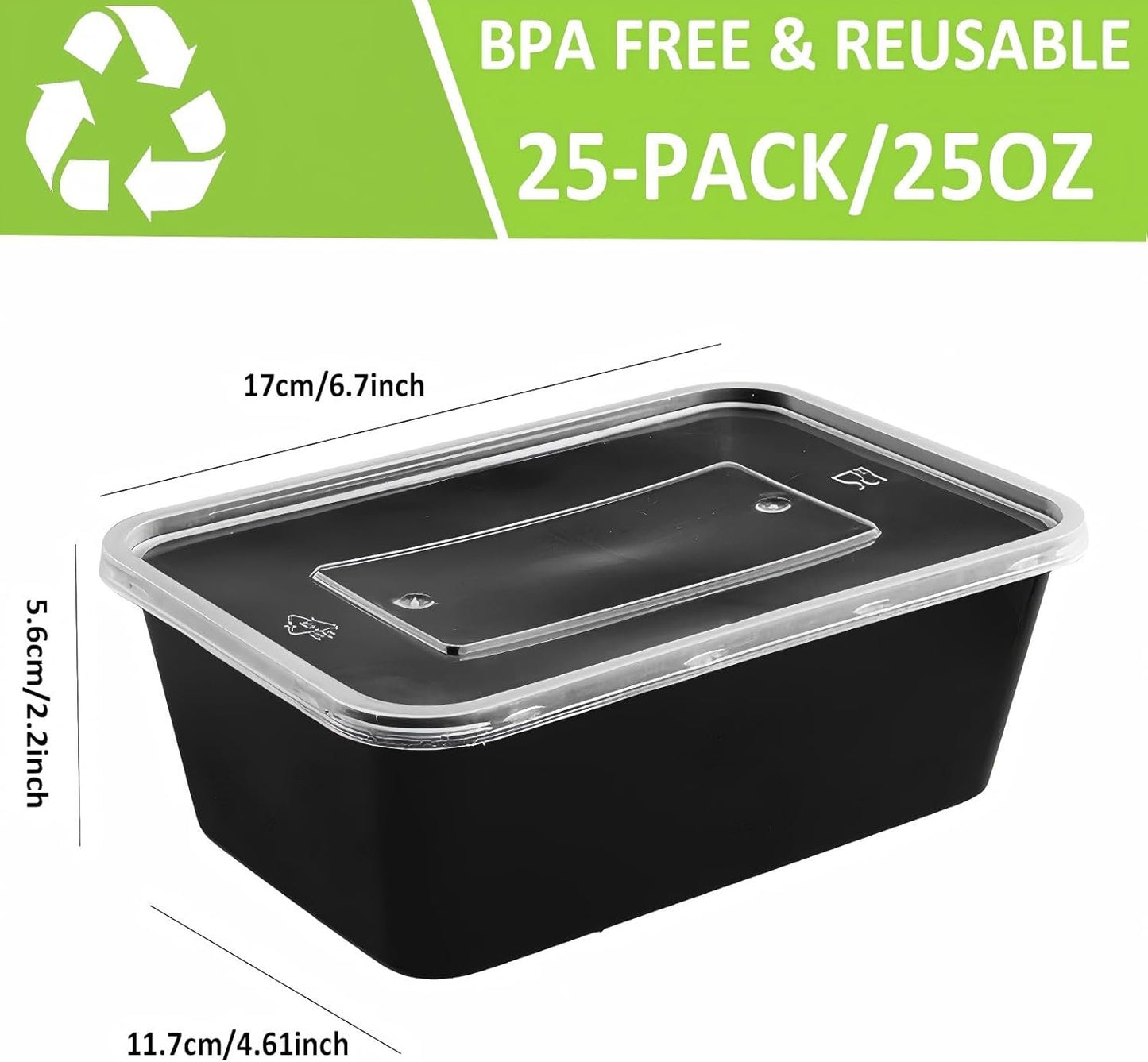 25 Pack (50-Piece) 750ML Meal Prep Containers Reusable with Lids, Sturdy Leakproof & Food Safe, Microwave, Freezer, Dishwasher Safe Food Prep Containers, to Go Take Out Plastic Food Storage