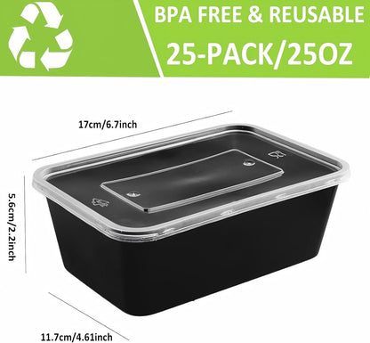 25 Pack (50-Piece) 750ML Meal Prep Containers Reusable with Lids, Sturdy Leakproof & Food Safe, Microwave, Freezer, Dishwasher Safe Food Prep Containers, to Go Take Out Plastic Food Storage