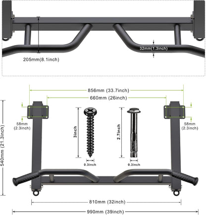 Kipika Multifunctional Joist Mounted Pull Up Bar, 4 Levels of Height Adjustment, Multi-Angle Grip, Chin Up Bar Joist Mount, Home Gym Workout Strength Training Equipment