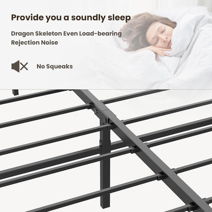 ADVWIN Bed Frame Queen Size, All Metal Material Mattress Base, Large Storage Space Under Platform Bed, Black