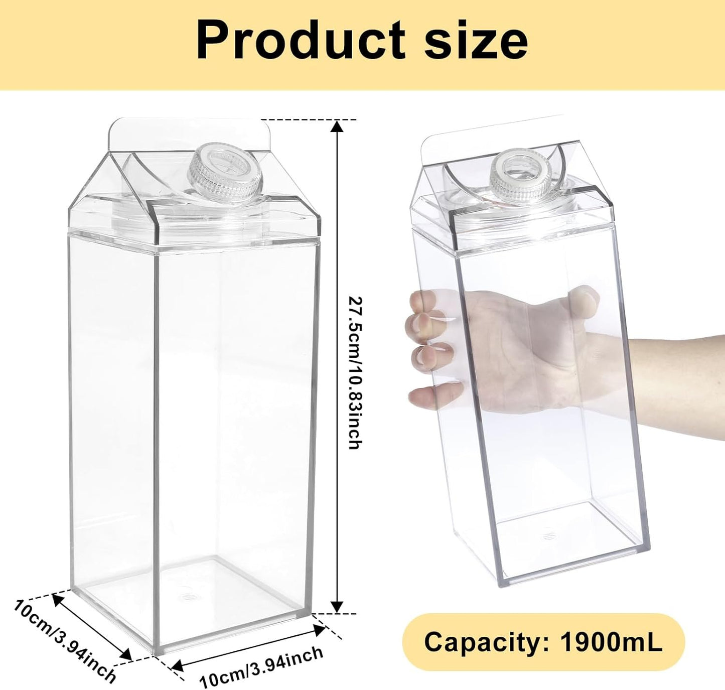 LCZNXJJY 66.8oz Milk Carton Water Bottles Transparent Drinking Cup Reusable Square Juice Bottles Leakproof Clear Plastic Milk Box Container for Water Juice Ice Tea Sports Outdoor Travel Camping