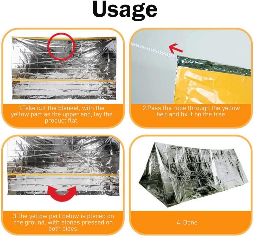 2 Packs Emergency Tent Survival Emergency Shelter Waterproof Thermal Blanket Tent for Camping, Hiking, Outdoor Adventure Activities