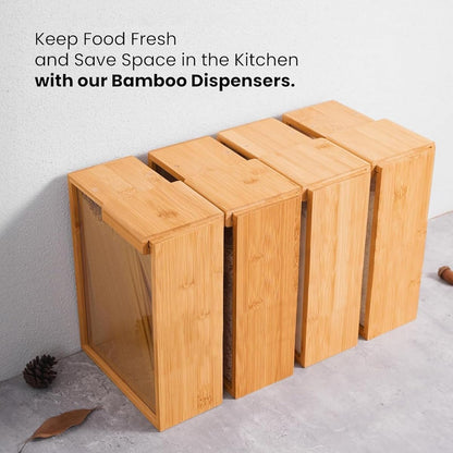 Blissify 2 Pack Bamboo Cereal Container, Clear Food Storage Container, Rice Dispenser, Kitchen Organiser for Cereal, Rice, Flour, Snack, Sugar, Nut, 75oz/2L