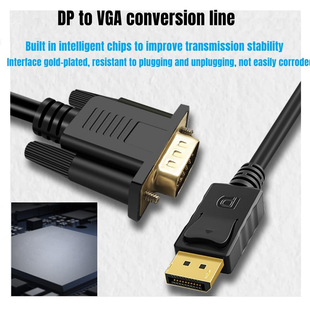 IOSSIOPPIA Displayport (DP) to VGA Conversion Cable DP to VGA Male Connection Adapter Cable 1080P high-Definition Conversion Gold-Plated Plug and Play Monitor, Desktop, Laptop (1.8M/5.9 feet)