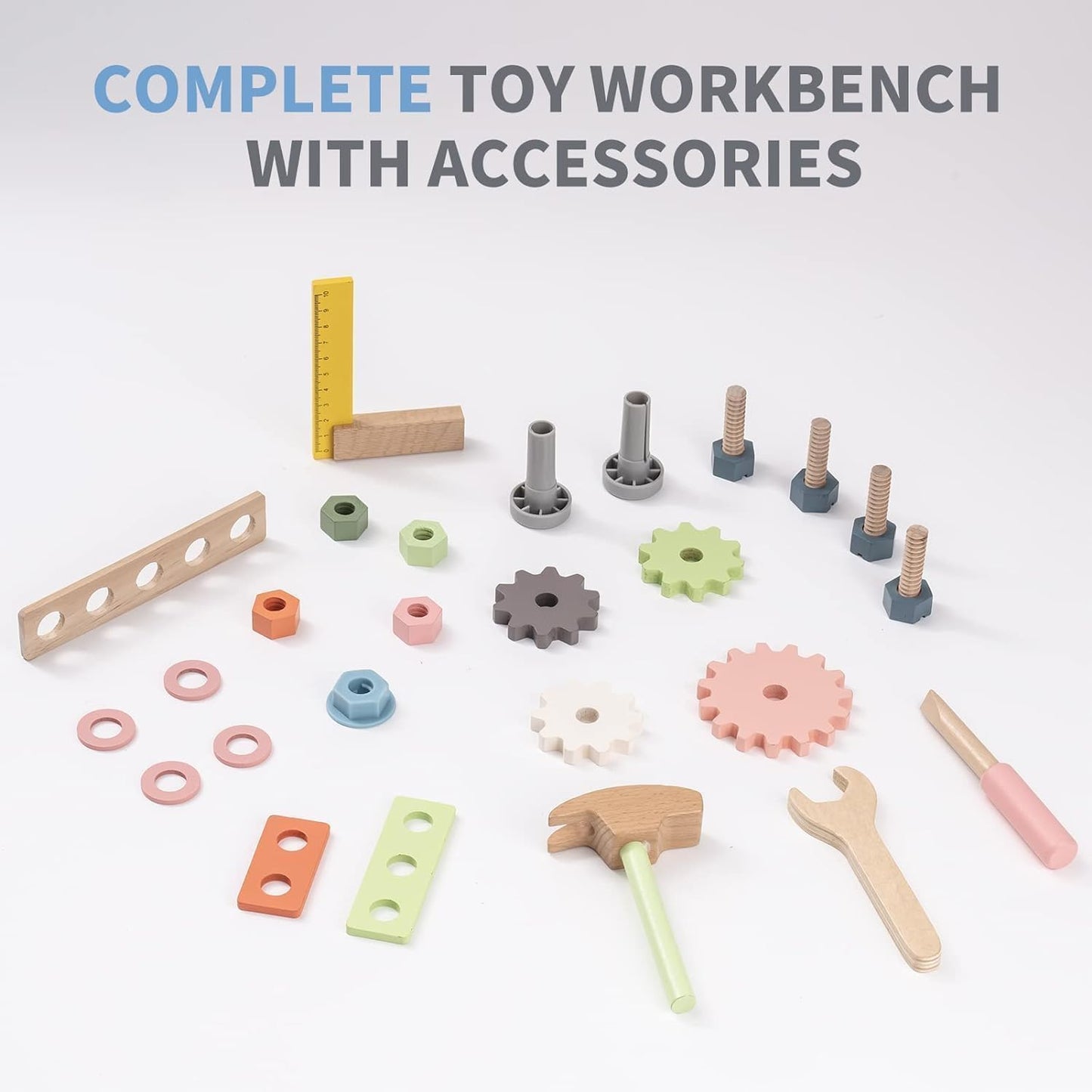 Tool Bench for Kids Toddlers, XICEN，Montessori Wooden Tool Workbench Set, Construction Workshop Pretend Play Toy 1 2 3 4 5 Years Old Boys