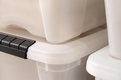 IRIS USA 12 L Plastic Storage Box with Lid and Latches - 6 Pack - BPA-Free, Discreet Organizing Solution, Durable Nestable Stackable Containers, Secure Pull Handle - Pearl