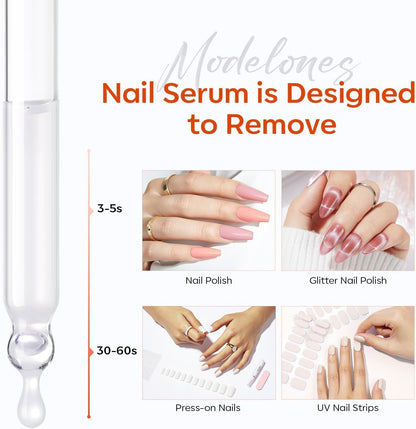 Modelones Nail Polish Remover for Press on Nails & Nail Strips Acetone-Free, Nail Glue Remover Natural Formula Serum Easy Peel for Moisturizing & Care, Non-Toxic, Low Odor, Portable Size