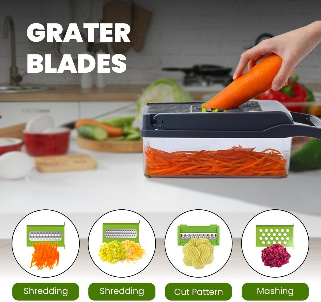 14-in-1 Vegetable Chopper, Mandoline Slicer and Food Processor - Kitchen Essentials for Effortless Food Prep - Includes Salad Spinner, Cheese Grater, Onion Chopper, French Fry Cutter, and More