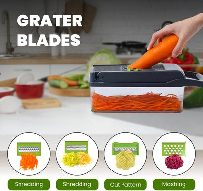 14-in-1 Vegetable Chopper, Mandoline Slicer and Food Processor - Kitchen Essentials for Effortless Food Prep - Includes Salad Spinner, Cheese Grater, Onion Chopper, French Fry Cutter, and More