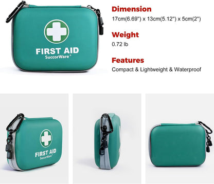 SuccorWare 150 Pieces Mini First Aid Kit - Small Medical Kit with Hard Shell - Emergency First Aid Kit for Car, Travel, Home, Outdoor, Office, Camping, Hiking (Green)